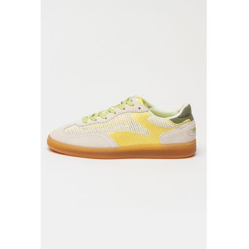 Pantofi sport de piele intoarsa cu garnituri textile - Galben lime/Bej