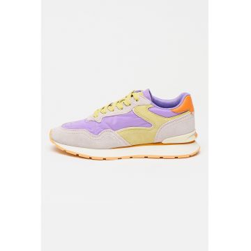 Pantofi sport de piele intoarsa cu insertii textile - Lila/Verde fistic