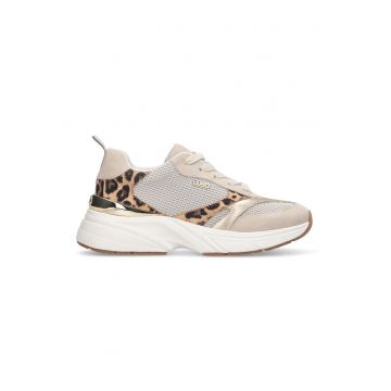 Pantofi sport de plasa si piele ecologica cu detalii animal print - Auriu/Bej/Caramel
