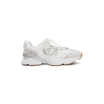 Pantofi sport demi-wedge cu garnituri de piele - Alb/Gri