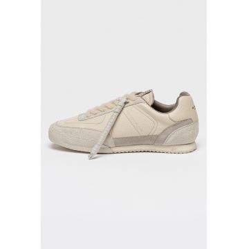 Pantofi sport din piele cu garnituri din piele intoarsa - Maro taupe deschis/Crem