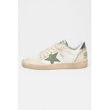 Pantofi sport din piele cu perforatii - Alb/Argintiu