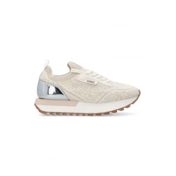 Pantofi sport din piele ecologica cu talpa flatform - Argintiu/Bej deschis