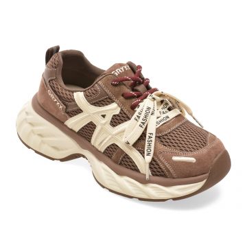Pantofi sport GRYXX maro, T6533, din material textil si piele naturala