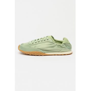 Pantofi sport low-cut cu aspect de satin si garnituri de piele intoarsa - Verde deschis