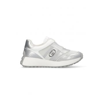 Pantofi sport low-cut cu garnituri din piele ecologica - Alb/Argintiu