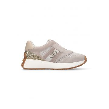 Pantofi sport low cut cu logo - Auriu/Maro taupe deschis