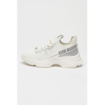 Pantofi sport slip-on din material textil cu strasuri - Alb/Gri antichizat