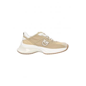 Pantofi sport wedge cu perforatii - Alb/Maro deschis