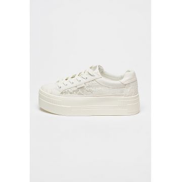 Tenisi flatform cu garnituri de dantela Paired - Alb murdar