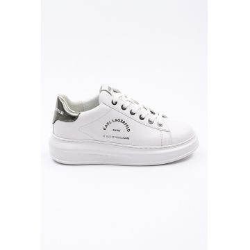 Pantofi sport de piele cu logo - Alb/Argintiu