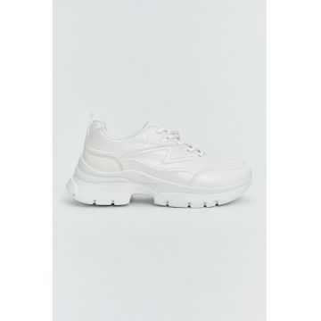 Pantofi sport demi-wedge din piele ecologica - Alb