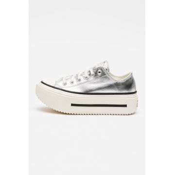 Tenisi cu talpa flatform Chuck Taylor All Star Lift Double Stack - Argintiu