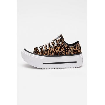 Tenisi flatform cu model animal print Chuck Taylor All Star Lift Double Stack - Negru/Maro deschis
