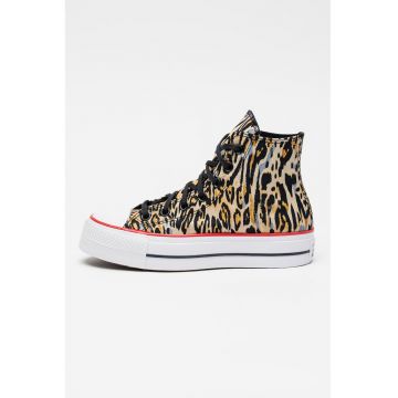 Tenisi mid-cut cu talpa flatform si model animal print Lift Hi - Negru/Bej