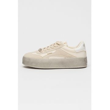 Pantofi sport Cajo low-cut cu straturi exterioare din piele nabuc - Bej/Crem