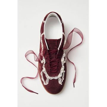 Pantofi sport din piele - Rosu inchis/Alb murdar