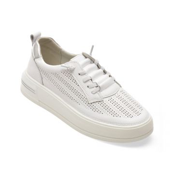 Pantofi sport IMAGE albi, 250646, din piele naturala