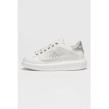 Pantofi sport Kapri de piele cu logo cu strasuri - Alb