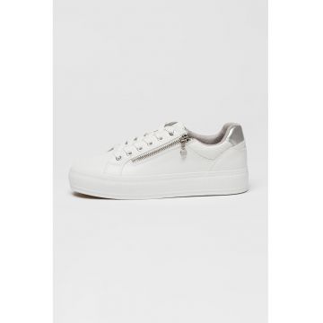 Pantofi sport low cut din piele ecologica - Alb optic/Argintiu