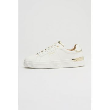 Pantofi sport low-cut din piele ecologica cu logo - Alb optic/Auriu deschis