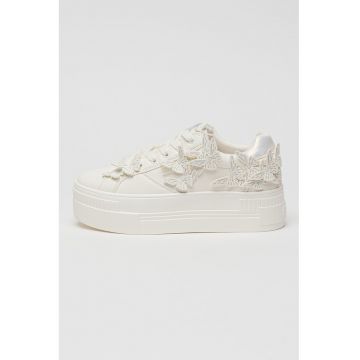 Pantofi sport Paired low-cut cu imprimeu fluture - Alb