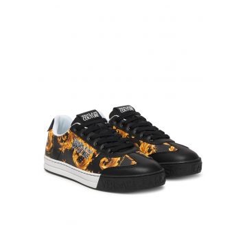 Tenisi barbati -  piele naturala - negru/auriu -