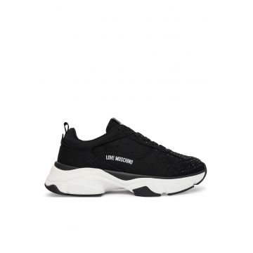 Tenisi dama -  piele ecologica - negru - talpa groasa -