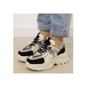 Sneakers bej/negru cu talpa groasa DKB9201 M4 19943 - Negru