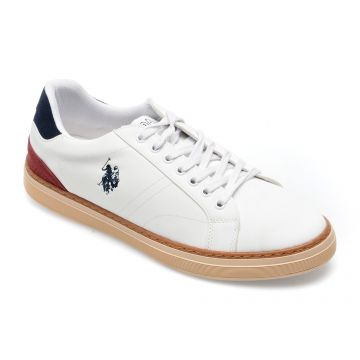 Pantofi sport US POLO ASSN albi, ELDO2PR, din piele ecologica