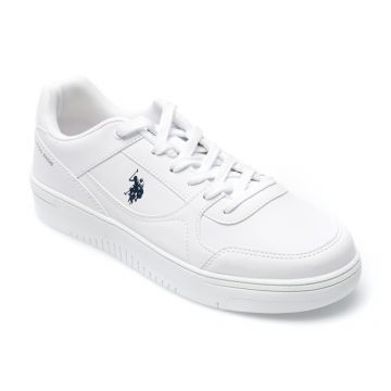 Pantofi sport US POLO ASSN albi, LEE2PE, din piele ecologica