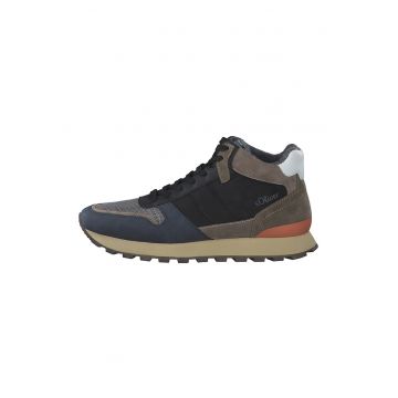 Pantofi sport mid-high cu model colorblock si garnituri din piele intoarsa