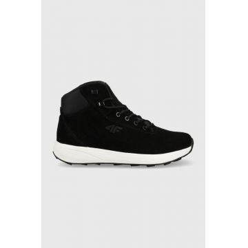 4F sneakers din piele intoarsă femei, culoarea negru