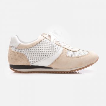 Pantofi sport din piele naturală, bărbați - 625 Alb + Bej Velur