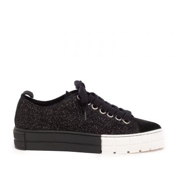 Sneakers damă din piele naturală, Leofex - 308 Negru velur cu sclipici