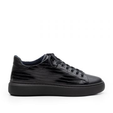 Sneakers damă din piele naturală, Leofex - 310 Negru box presat