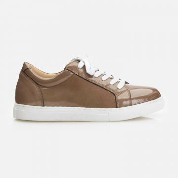 Sneakers dama din piele naturala, Leofex - 499 Taupe Lac