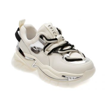 Pantofi sport EPICA albi, 6201, din material textil si piele naturala