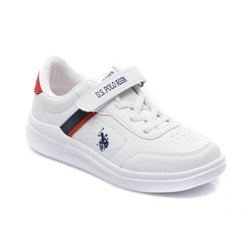 Pantofi sport US POLO ASSN albi, BERKELEY JR, din piele ecologica