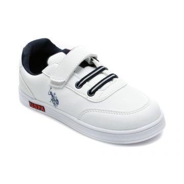 Pantofi sport US POLO ASSN albi, CAMERON WT, din piele ecologica