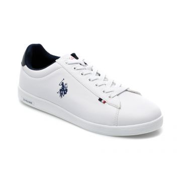 Pantofi sport US POLO ASSN albi, FRANCO, din piele ecologica