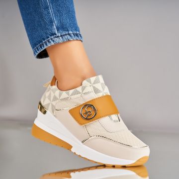 Adidasi Dama Bej din Piele Ecologica Elaini A4835 Adidasi Dama Bej din Piele Ecologica Elaini A4835