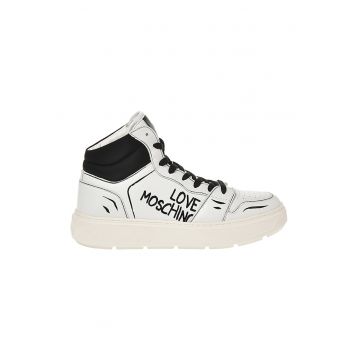 Pantofi sport mid-high din piele cu imprimeu logo