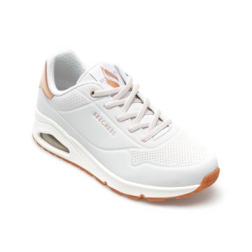 Pantofi sport SKECHERS albi, UNO, din piele ecologica