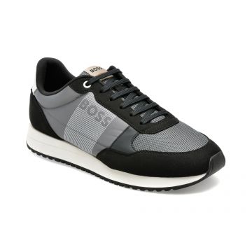 Pantofi BOSS gri, 3224, din material textil si piele ecologica