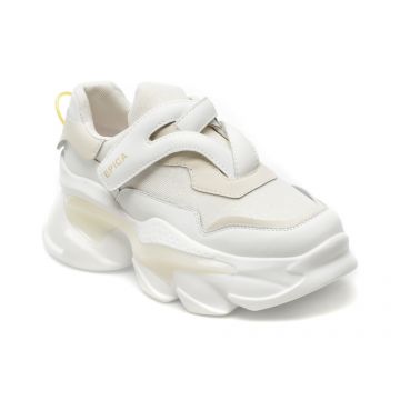 Pantofi EPICA albi, 816, din piele naturala si material textil