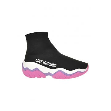 Pantofi sport slip-on mid-high cu aplicatie logo laterala