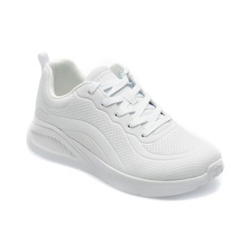Pantofi SKECHERS albi, BOBS BUNO, din piele ecologica