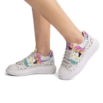 Sneakers dama desen colorat Gri Leta Marimea 37