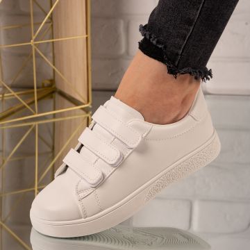 Sneakers dama din piele ecologica cu scai Albi Marta Marimea 36